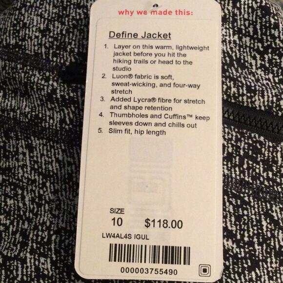 NWT Lululemon Define Jacket Black/White print 10 - Picture 3 of 5